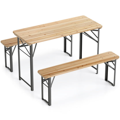 3-Piece Folding Picnic Table with Benches by GemGear, fir wood, portable camping set on Tampa Home & Garden Store