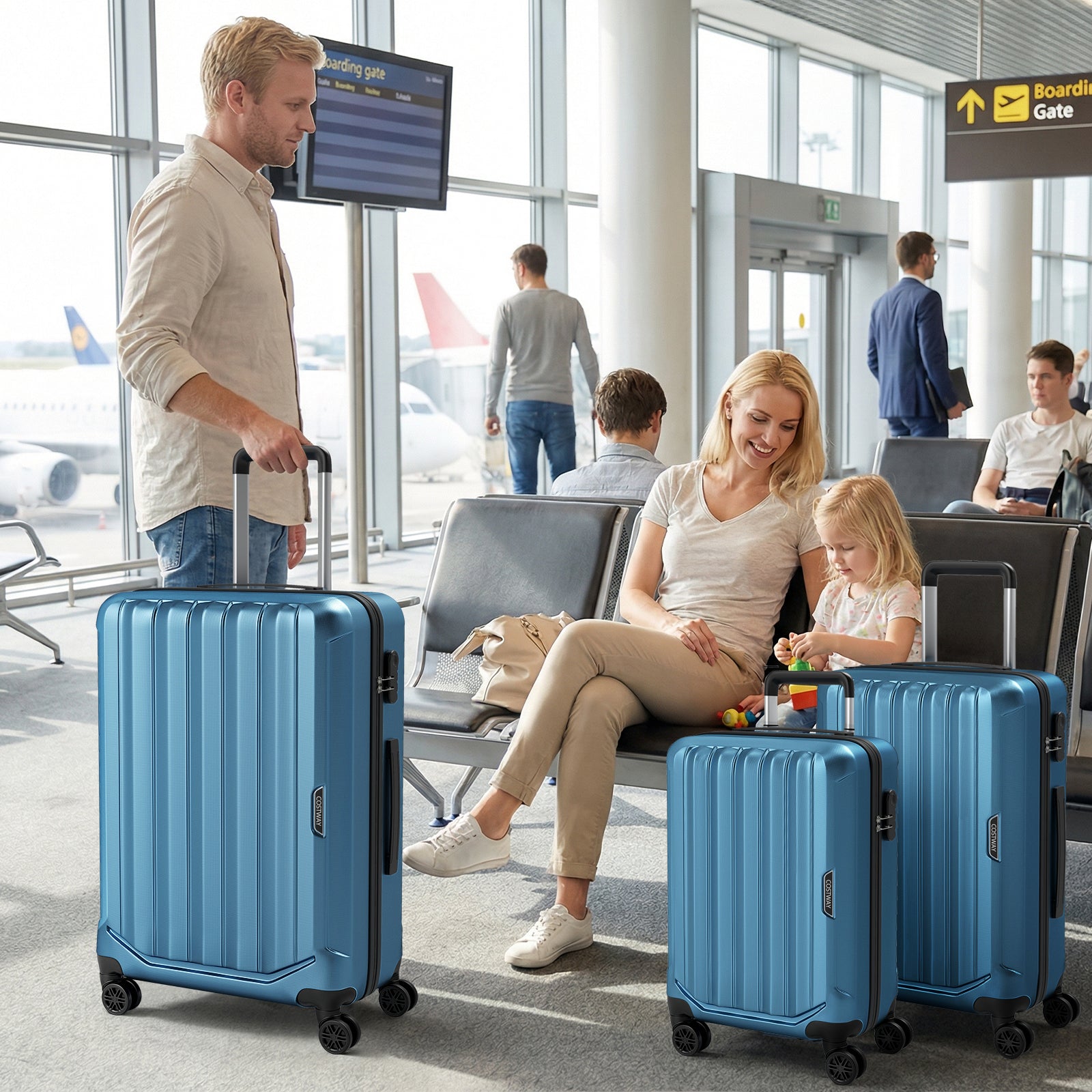 GemGear 3-Piece hardside luggage set in blue (20/24/28in) lightweight with 3-digit locks on Tampa Home & Garden Store