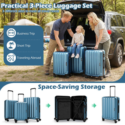 GemGear 3-Piece Hardside Luggage Set (20/24/28) lightweight with 3-Digital Lock, blue suitcases on wheels on Tampa Home & Garden Store