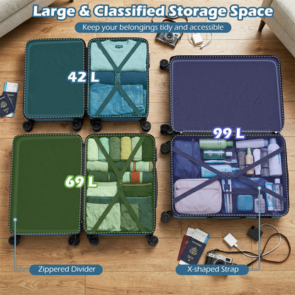GemGear 3-Piece hardside luggage set open with cross straps and dividers in teal, 20/24/28 in on Tampa Home & Garden Store