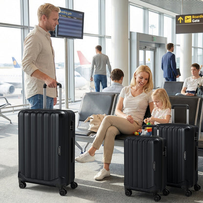 3-Piece Hardside Luggage Set GemGear (20/24/28 in) black with 3-Digital lock at airport gate on Tampa Home & Garden Store