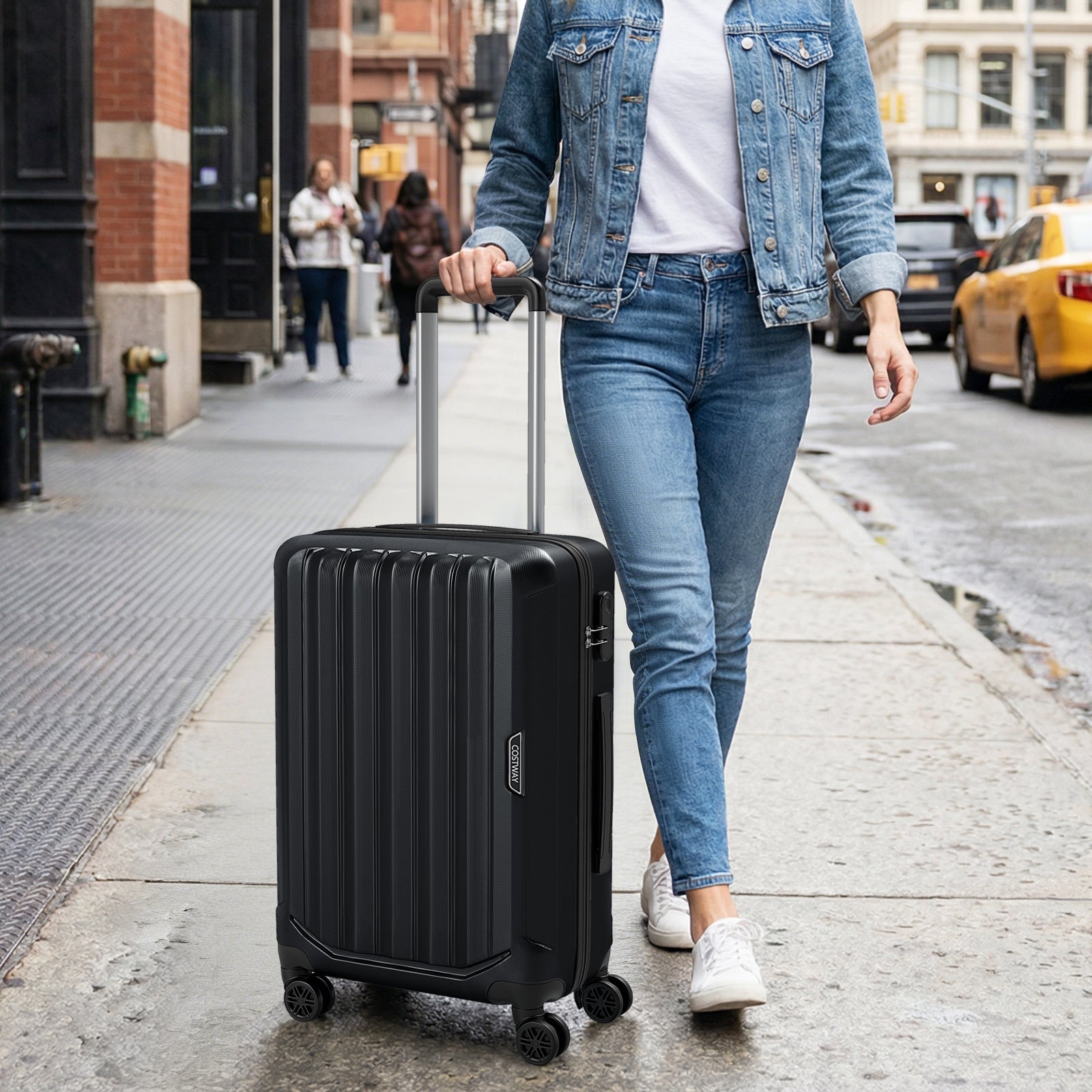 GemGear black hardside suitcase with telescoping handle and 4 spinner wheels, 20/24/28 inch set on Tampa Home & Garden Store