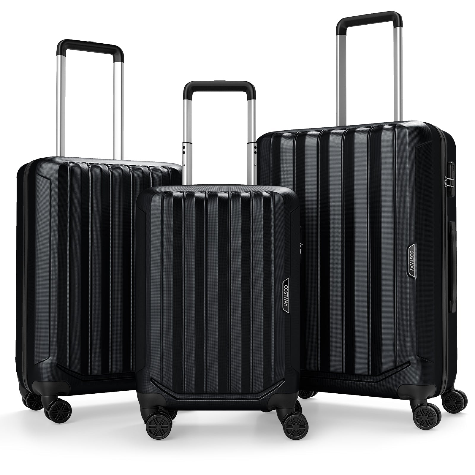 GemGear Costway 3-piece hardside black luggage set 20/24/28in with spinner wheels on Tampa Home & Garden Store