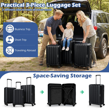 GemGear 3-Piece Hardside Luggage Set, 20/24/28 in, lightweight with 3-Digital Lock, black on Tampa Home & Garden Store