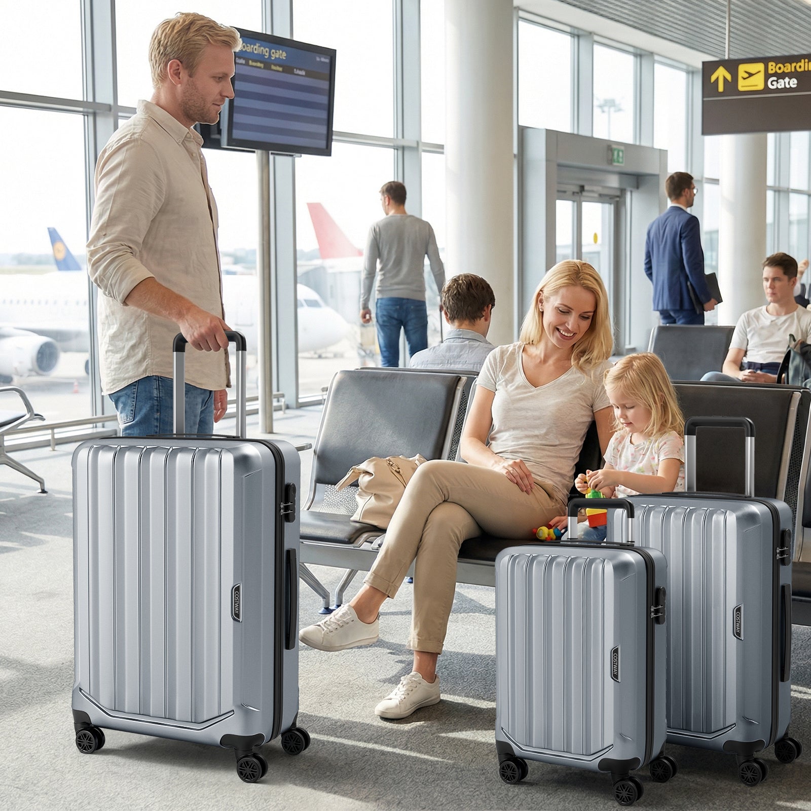 GemGear 3-Piece Hardside Luggage Set (20/24/28in) silver, lightweight with 3-Digital Lock on Tampa Home & Garden Store