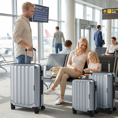 GemGear 3-Piece Hardside Luggage Set (20/24/28in) silver, lightweight with 3-Digital Lock on Tampa Home & Garden Store