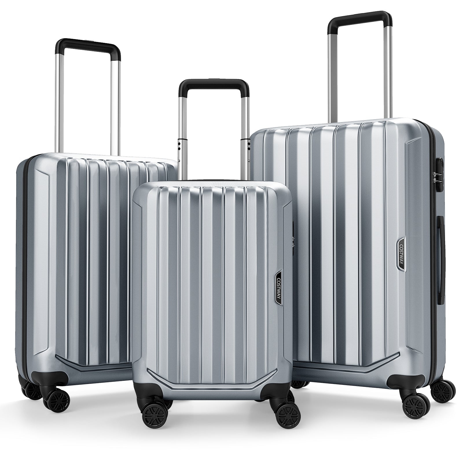 GemGear 3-Piece hardside luggage set silver 20/24/28 inch sizes with 3-Digital Lock on Tampa Home & Garden Store