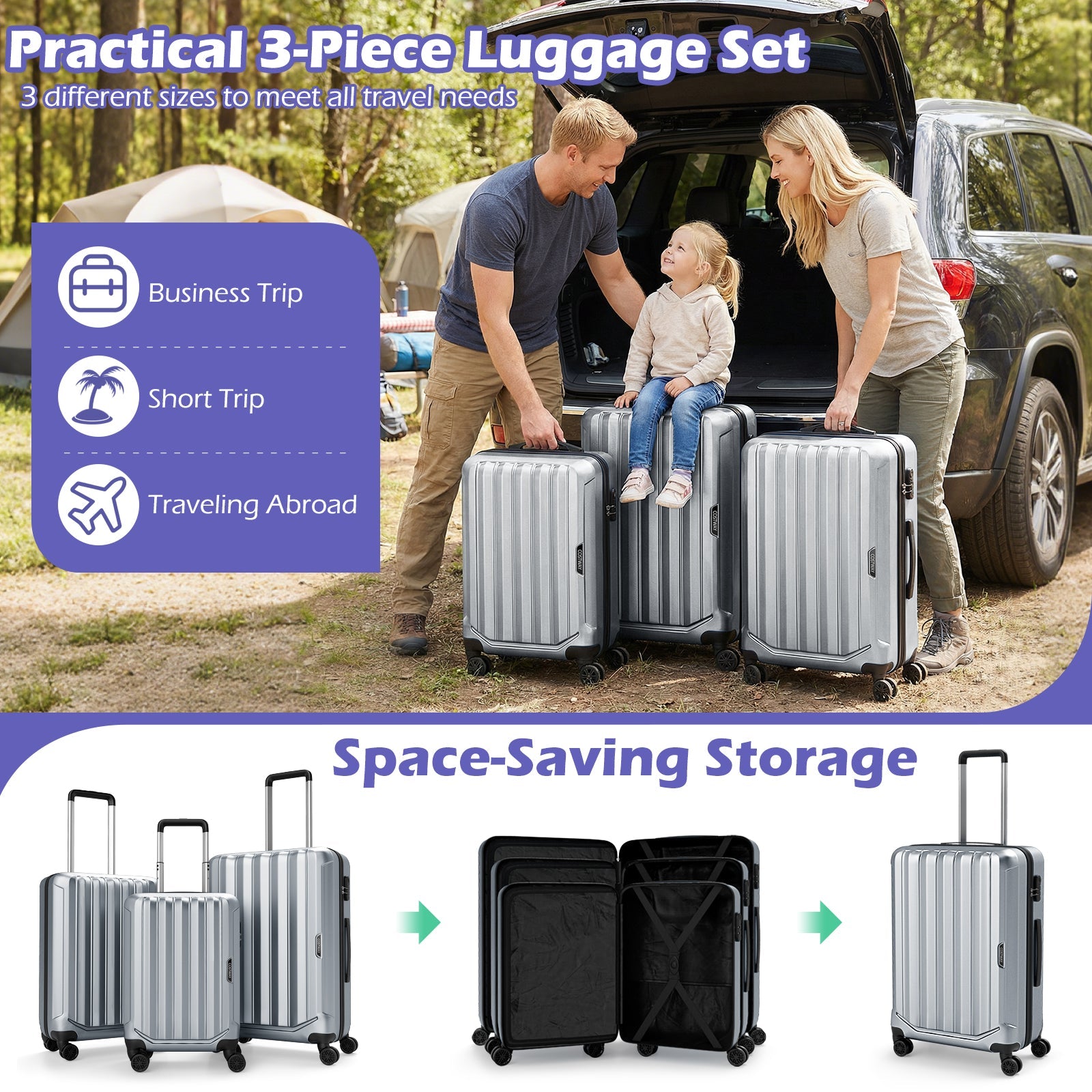 GemGear 3-Piece Hardside Luggage Set (20/24/28) lightweight with 3-Digital Lock on Tampa Home & Garden Store