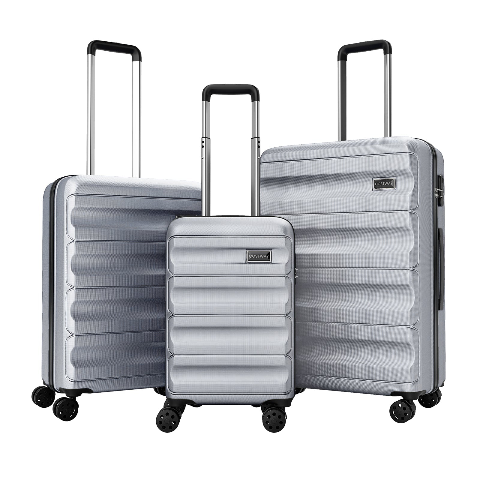 GemGear 3-piece hardside luggage set silver with Costway label, 20/24/28 inch, spinner wheels on Tampa Home & Garden Store