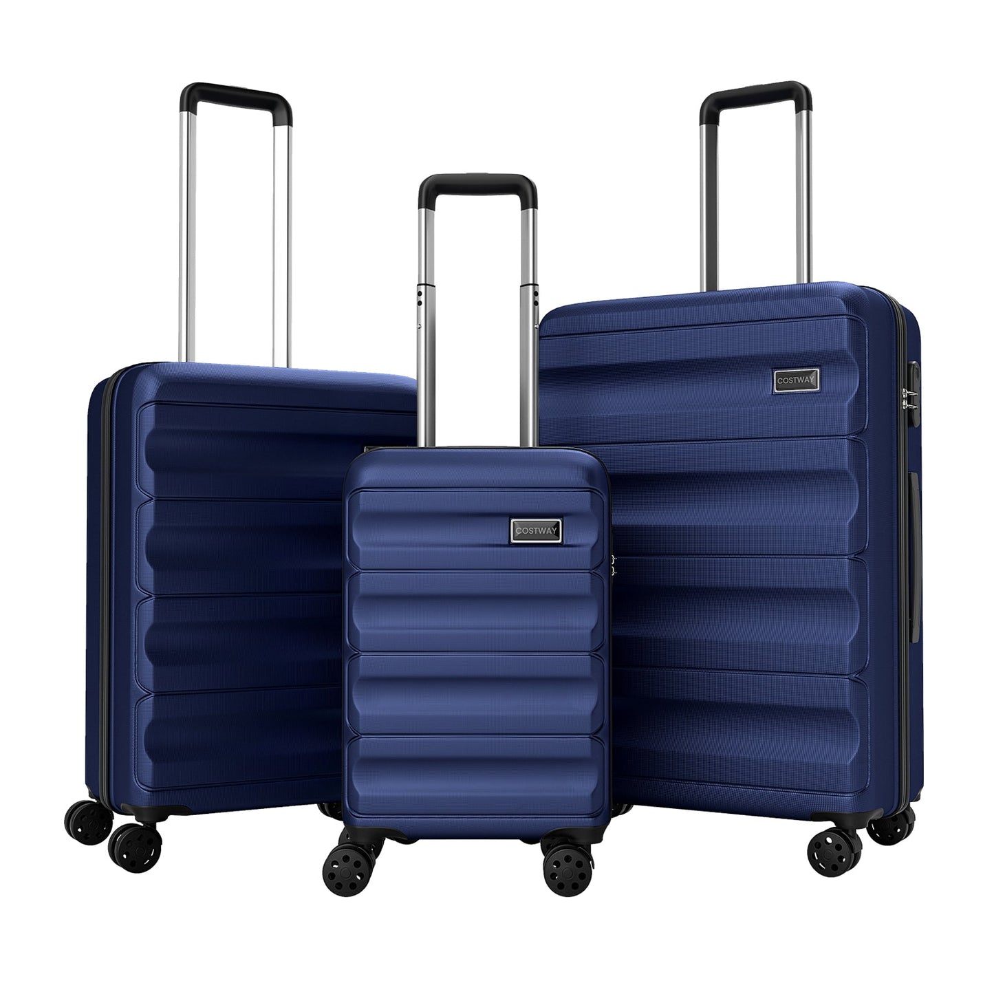 3-Piece blue hardside luggage set 20/24/28 in with spinner wheels Costway logo on Tampa Home & Garden Store