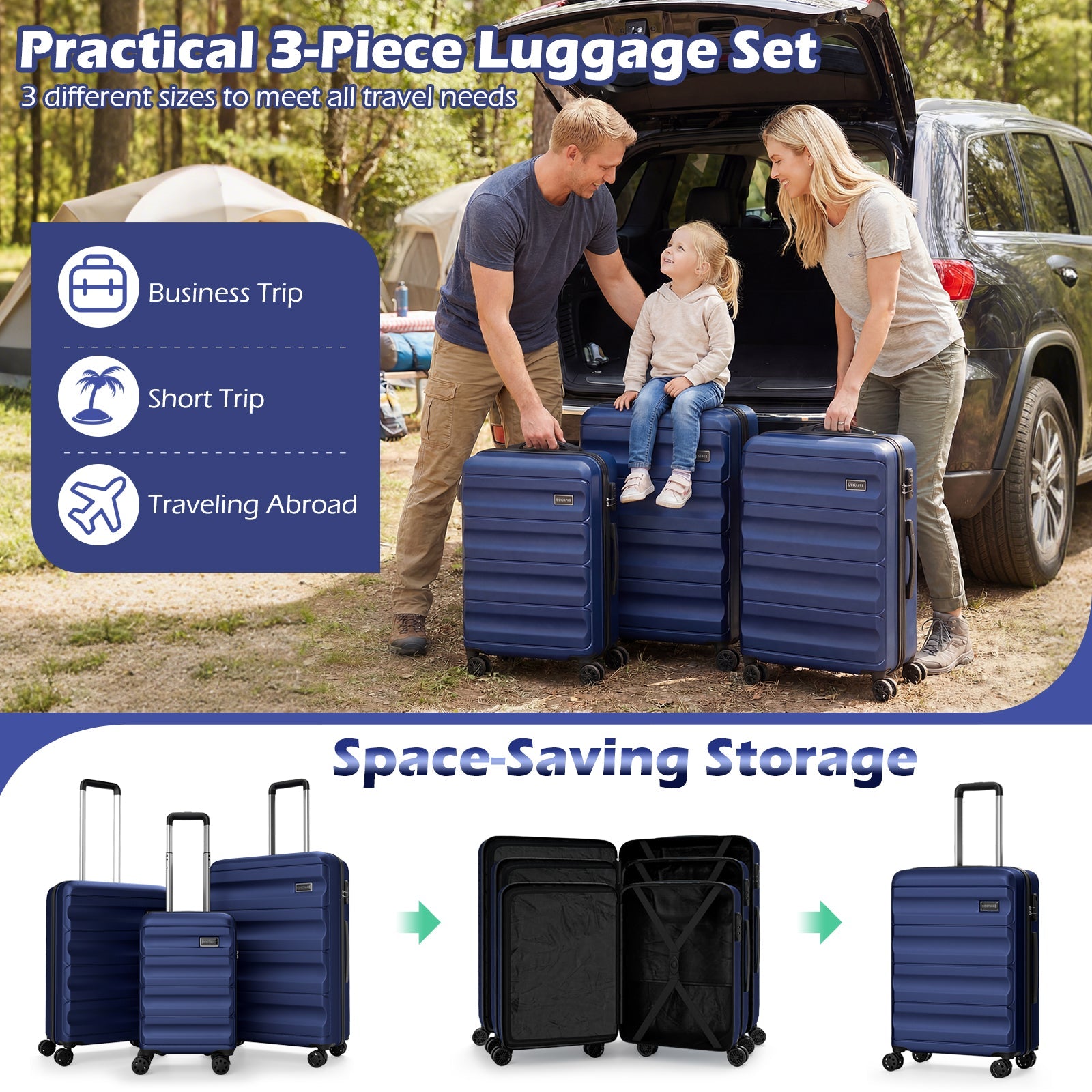 GemGear 3-Piece Hardside Luggage Set 20/24/28in blue suitcases with spinner wheels on Tampa Home & Garden Store