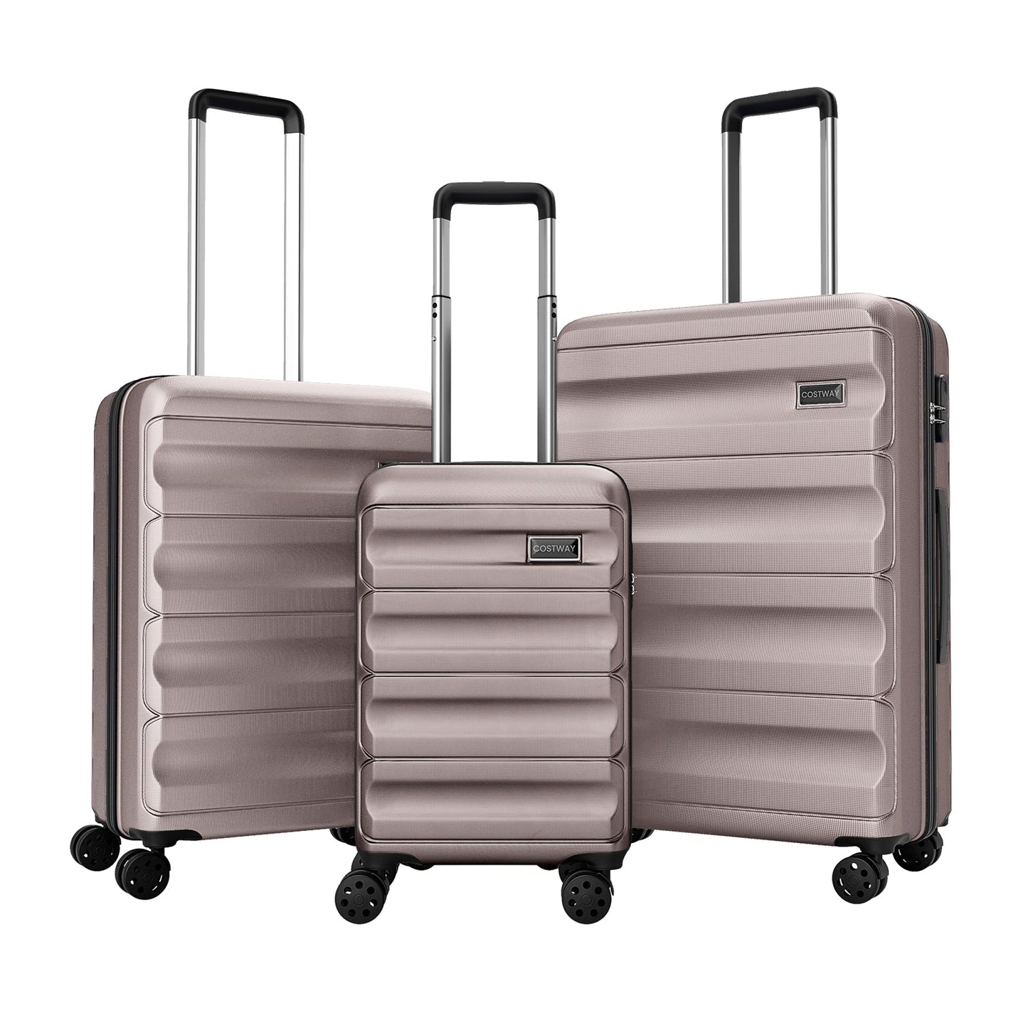 3-piece hardside luggage set in rose gold, Costway badge, 20/24/28 in with spinner wheels on Tampa Home & Garden Store