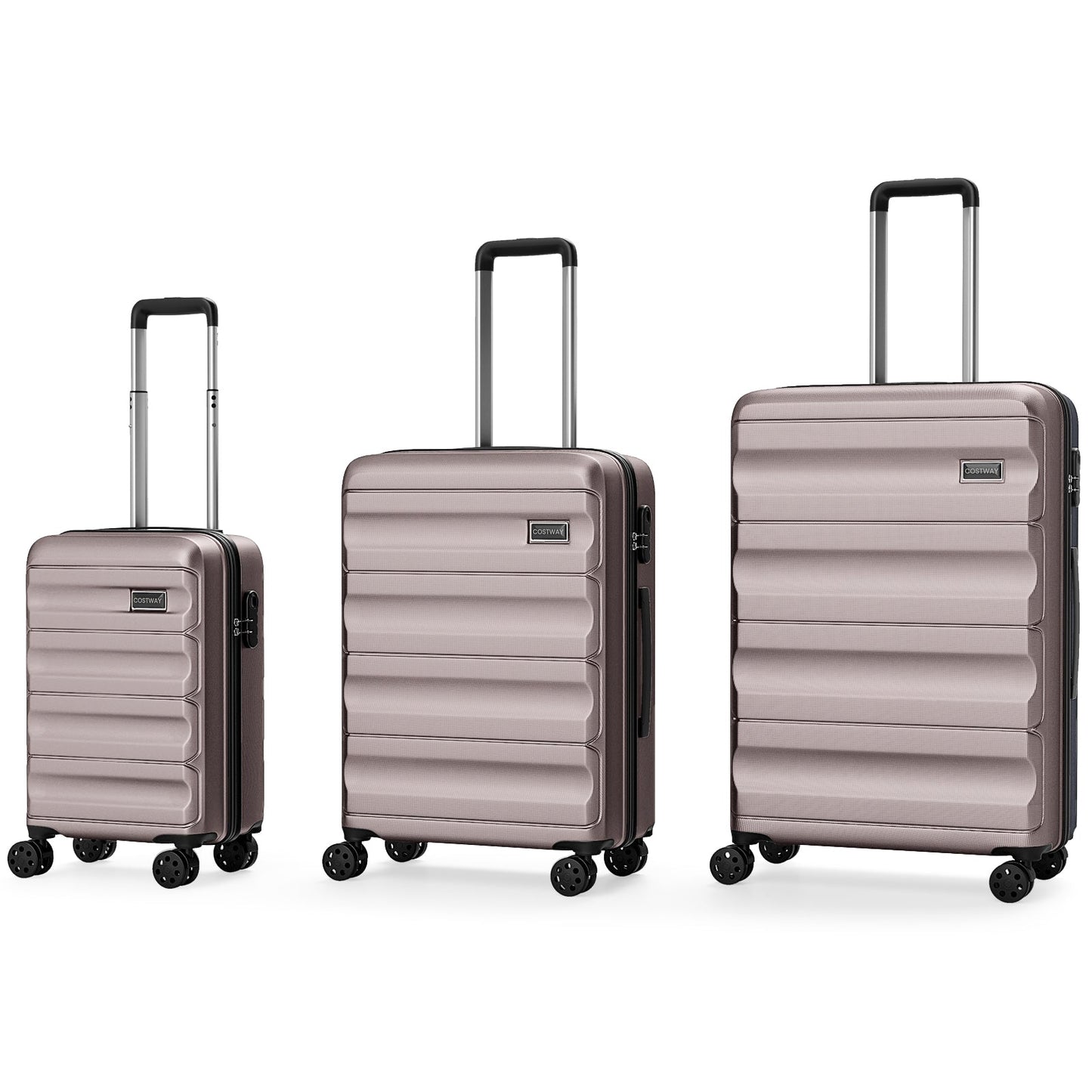 Costway 3-piece hardside luggage set, 20/24/28 inch, rose gold with spinner wheels on Tampa Home & Garden Store