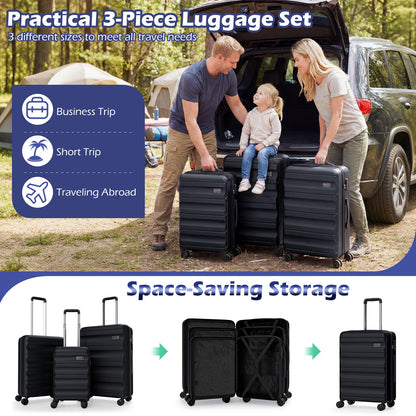 GemGear 3-piece hardside luggage set, black, 20/24/28 in, lightweight with spinner wheels on Tampa Home & Garden Store