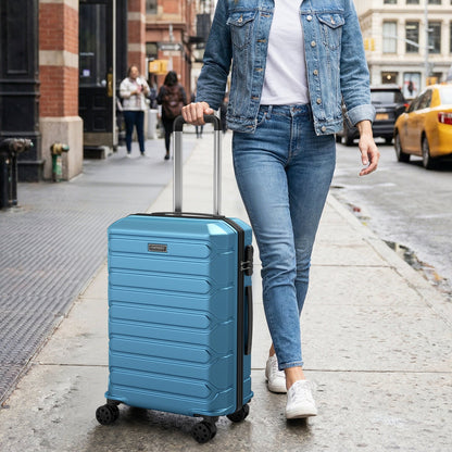 GemGear 3-piece hardside luggage set blue with 8-spinner wheels Costway label on luggage on Tampa Home & Garden Store