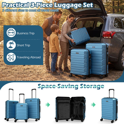GemGear 3-Piece Hardside Luggage Set blue lightweight suitcases with 8-spinner wheels on Tampa Home & Garden Store