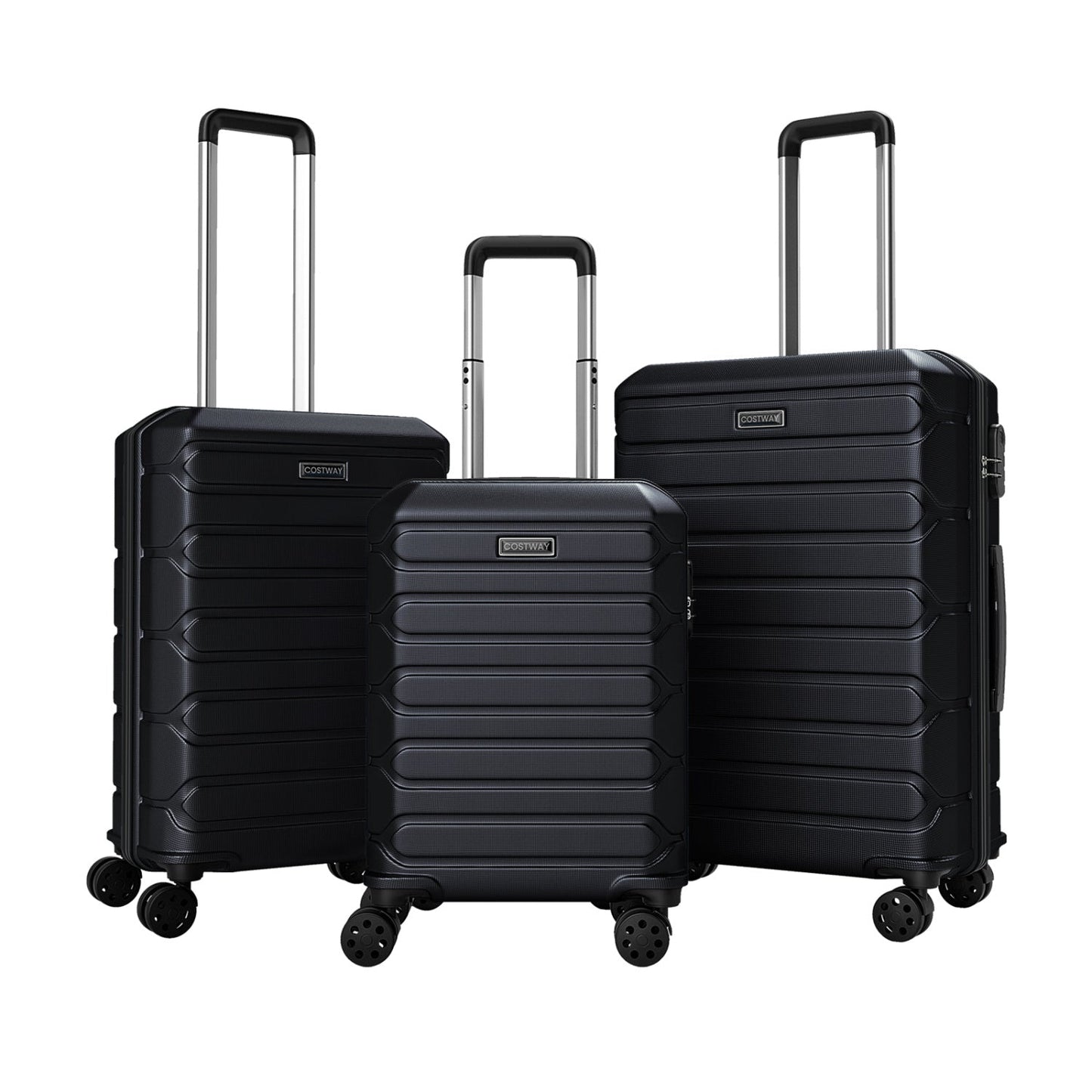 Costway 3-piece hardside luggage set with 8-spinner wheels in black on Tampa Home & Garden Store