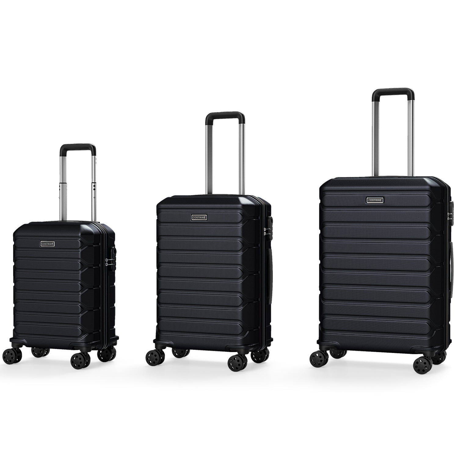 3-piece hardside luggage set by Costway with 8-spinner wheels in black, three sizes on Tampa Home & Garden Store