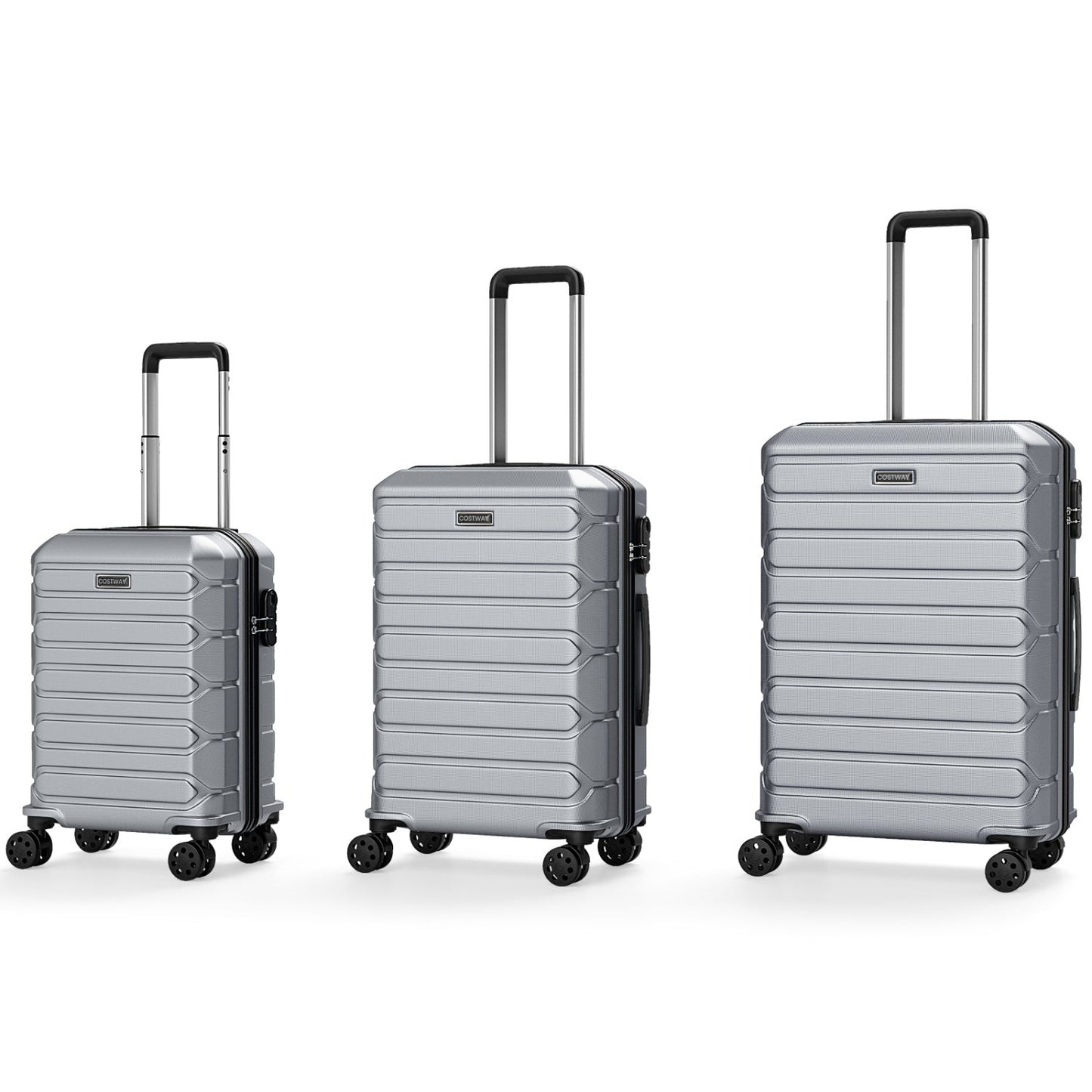 GemGear three-piece hardside luggage set in silver with 8-spinner wheels on Tampa Home & Garden Store