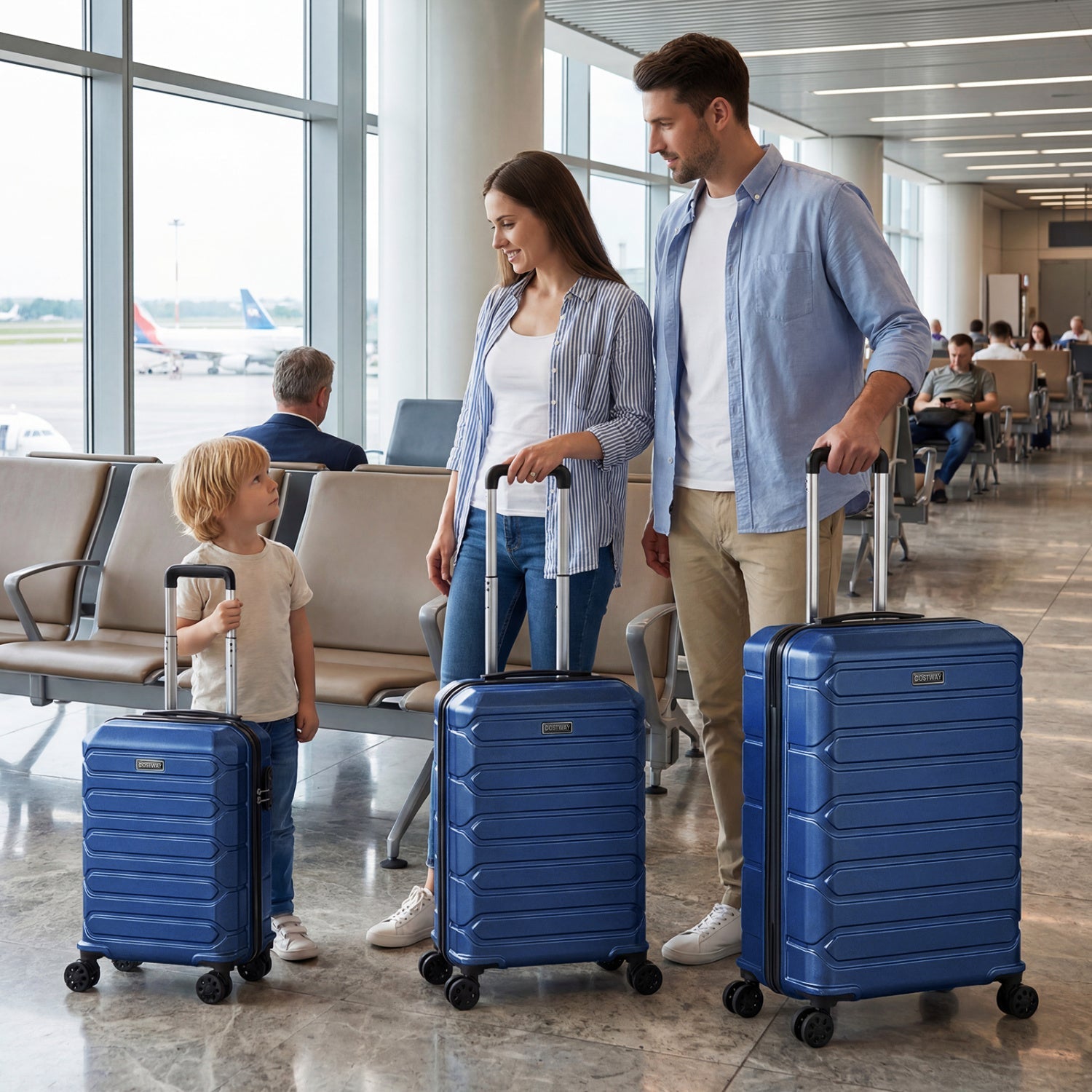 3-piece GemGear hardside luggage set, blue suitcases with 8-spinner wheels on Tampa Home & Garden Store