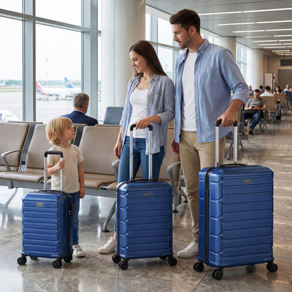 3-piece GemGear hardside luggage set, blue suitcases with 8-spinner wheels on Tampa Home & Garden Store
