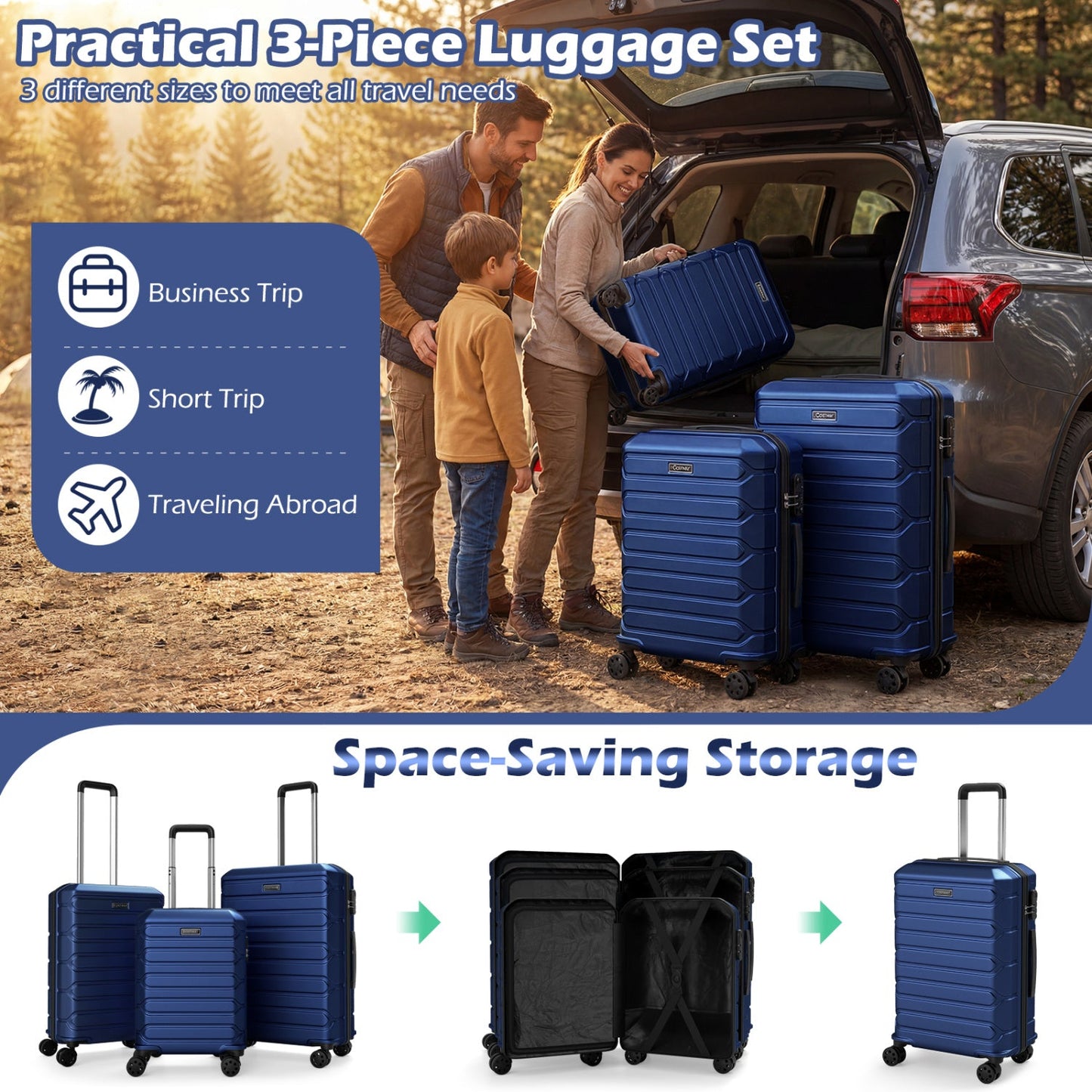 3-Piece blue hardside luggage set by GemGear with 8-spinner wheels on Tampa Home & Garden Store