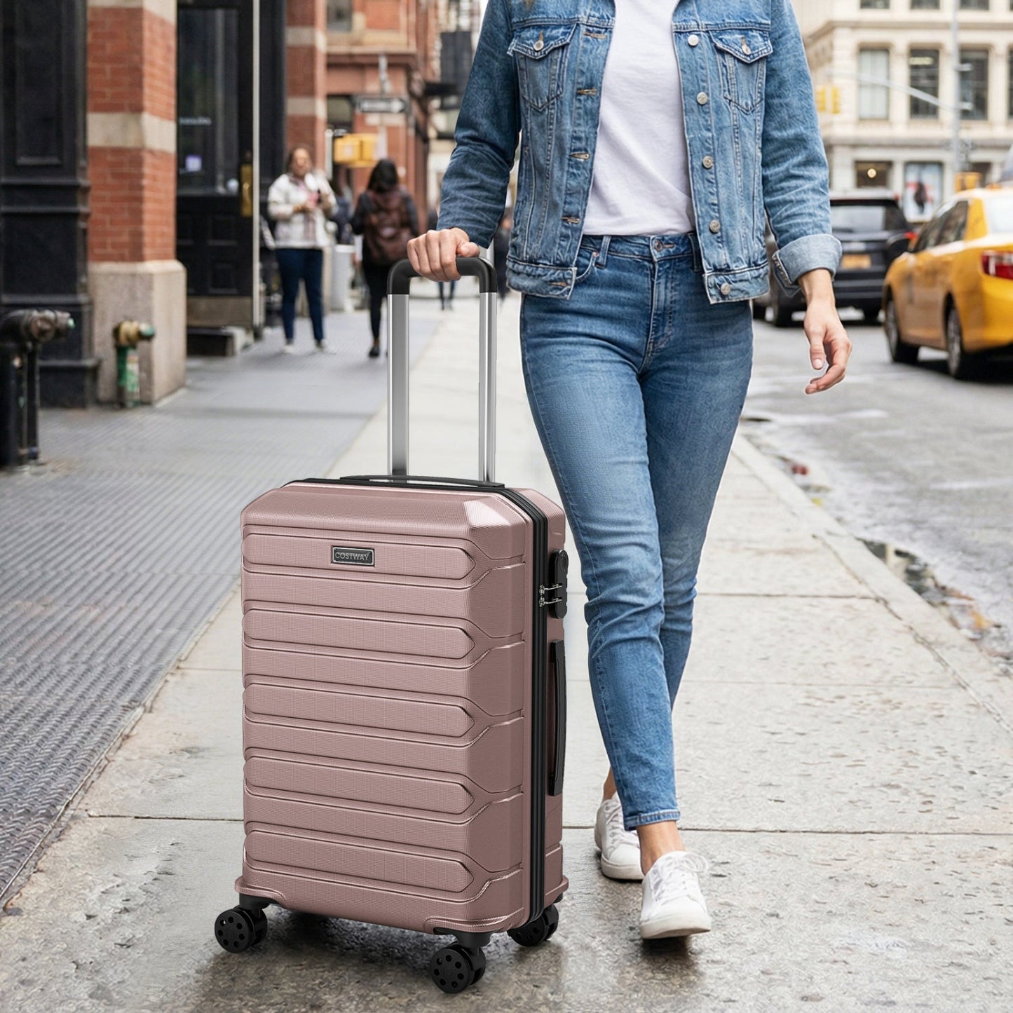 GemGear 3-Piece hardside luggage set rose gold suitcase with 8-spinner wheels Costway label on Tampa Home & Garden Store
