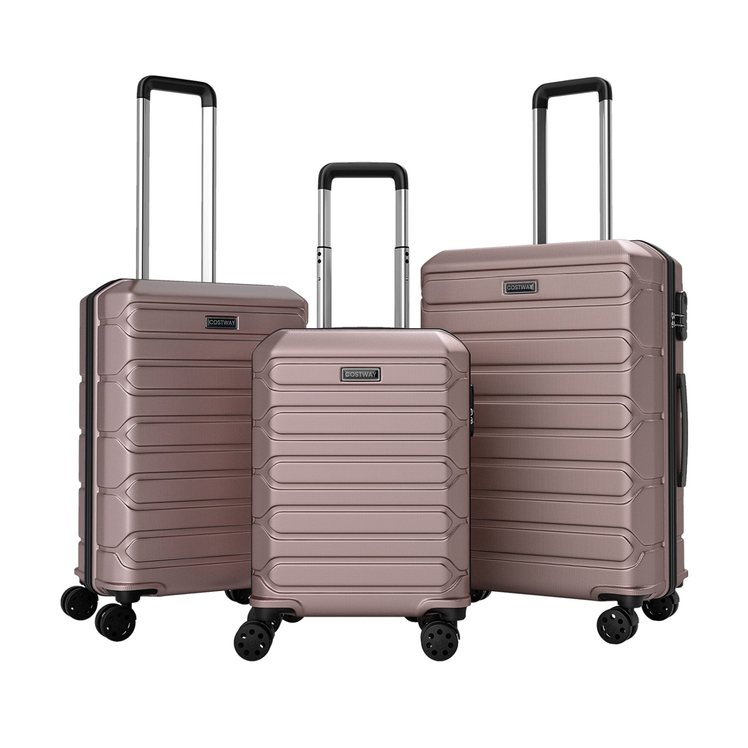 3-Piece Hardside Luggage Set Costway, rose-gold finish, 8-spinner wheels on Tampa Home & Garden Store