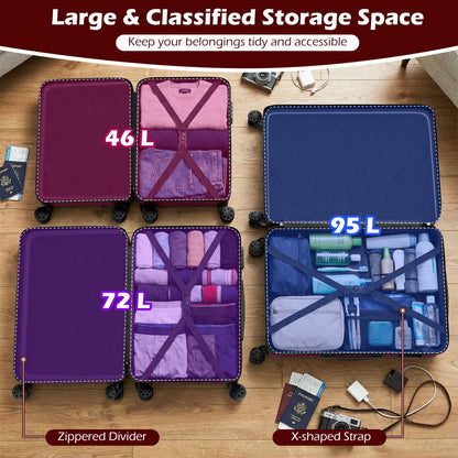 GemGear 3-Piece hardside luggage set with 8-spinner wheels in purple and blue on Tampa Home & Garden Store