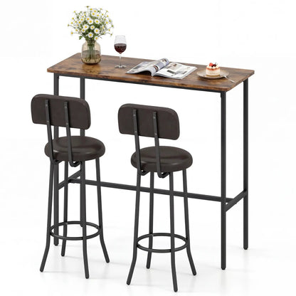Industrial Bar Table Set With Upholstered Stools