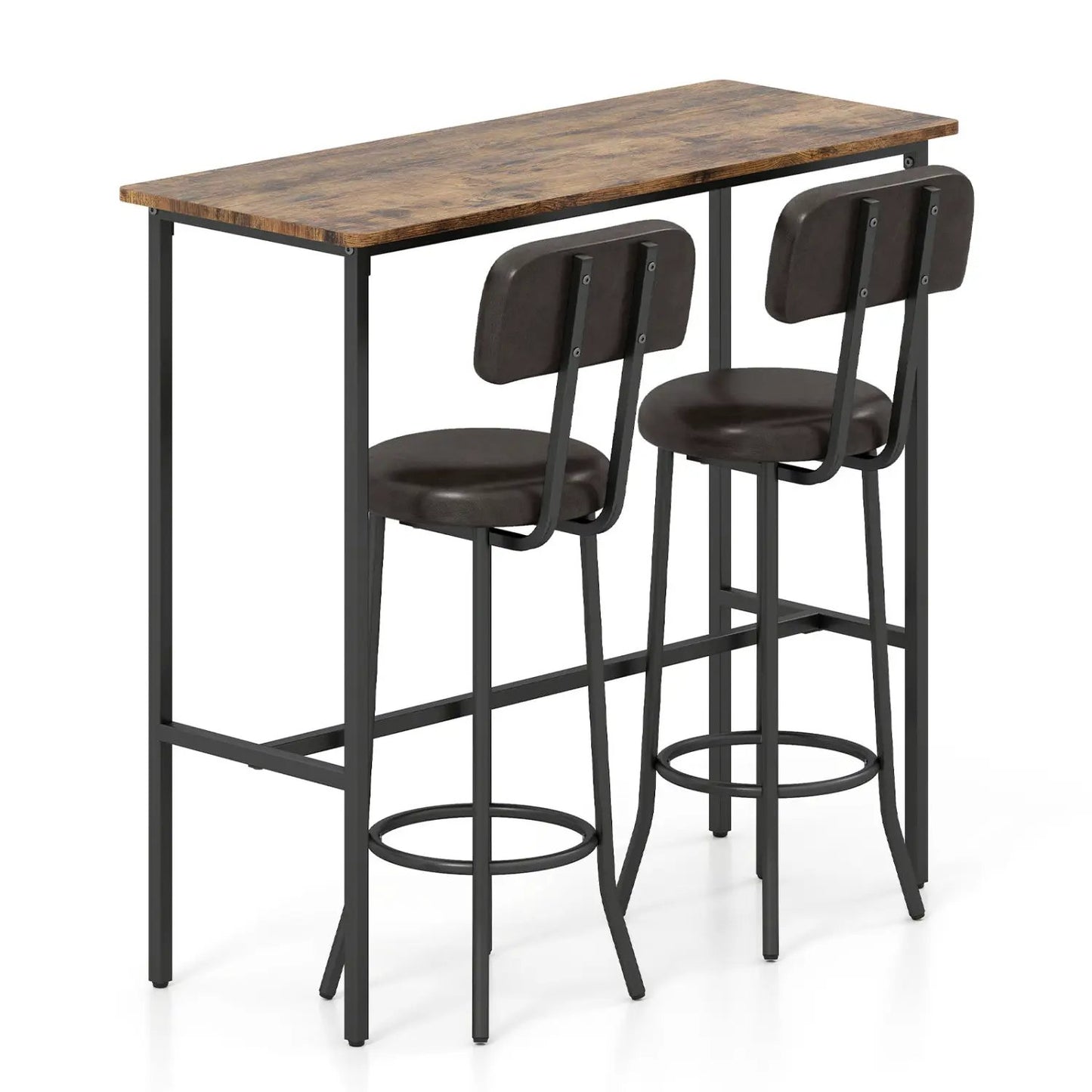 Industrial Bar Table Set With Upholstered Stools