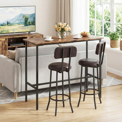 Industrial Bar Table Set With Upholstered Stools