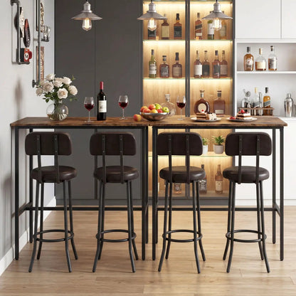 Industrial Bar Table Set With Upholstered Stools