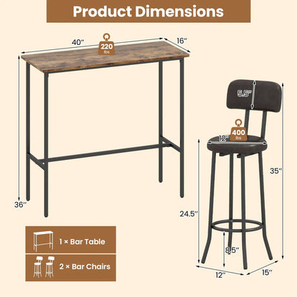 Industrial Bar Table Set With Upholstered Stools