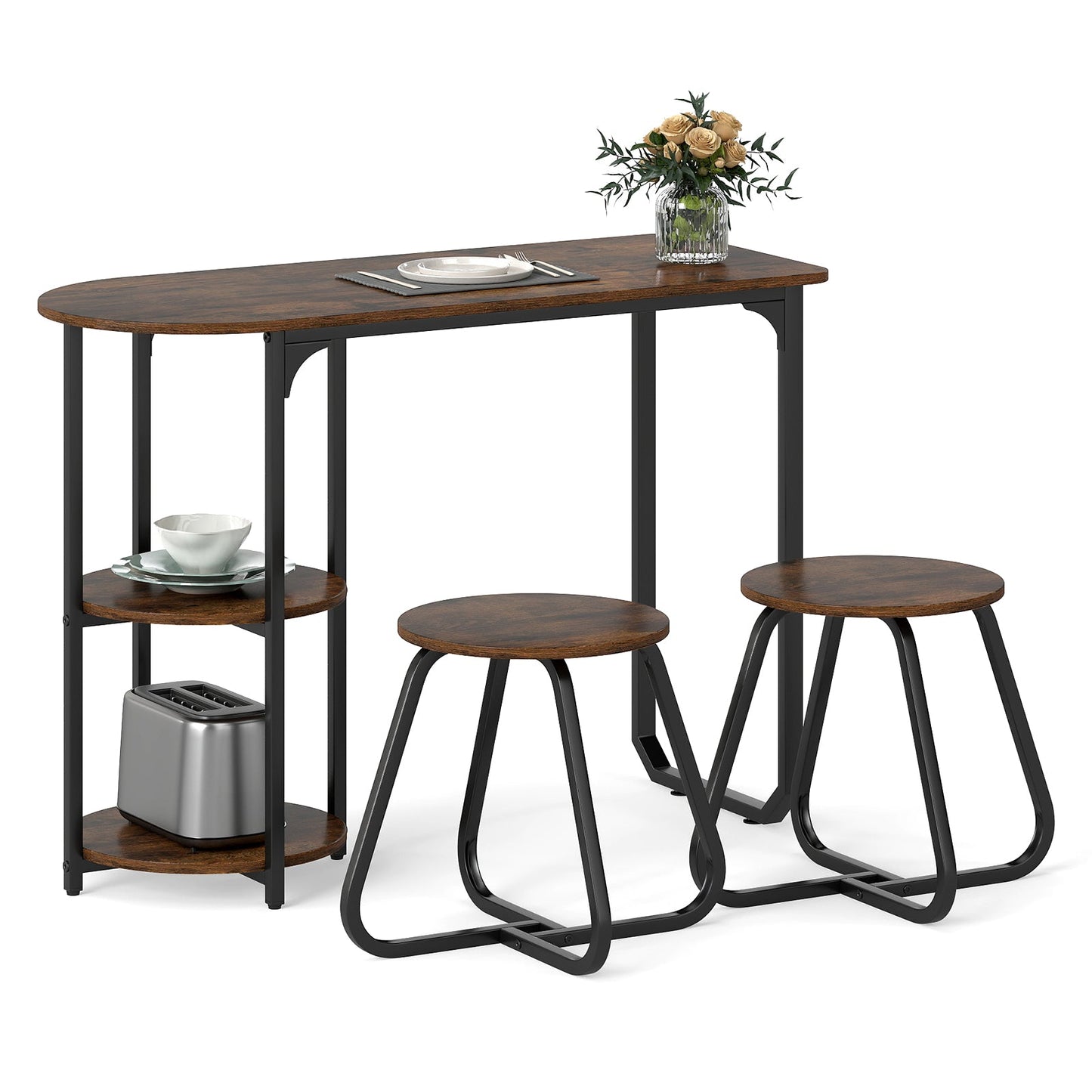 3-Piece Industrial Dining Table Set for Small Space