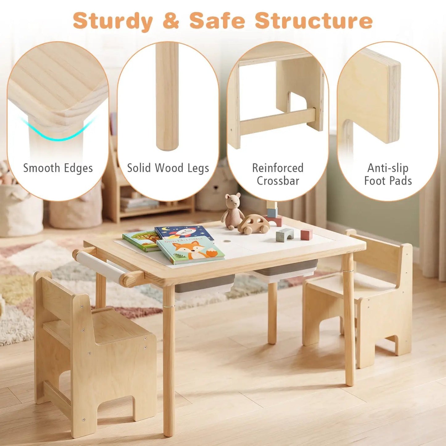 Kids Table and Chair Set with Adjustable Height