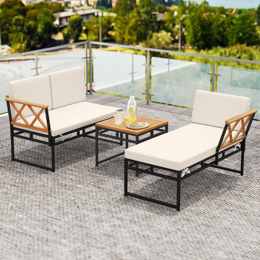 3-Piece L-Shaped Patio Furniture Set for Porch Backyard and Poolside-Beige - Tampa Home & Garden Store