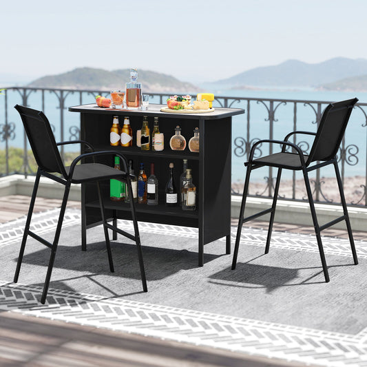 3 Piece Outdoor Bar Set with Footrest and 2-Tier Shelf - Tampa Home & Garden Store