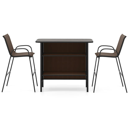 3 Piece Outdoor Bar Set with Footrest and 2-Tier Shelf