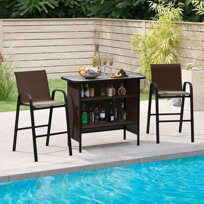 3 Piece Outdoor Bar Set with Footrest and 2-Tier Shelf