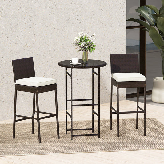 3 Piece Outdoor Bar Set Patio Heavy-Duty Metal Barstool and Table Set-White - Tampa Home & Garden Store