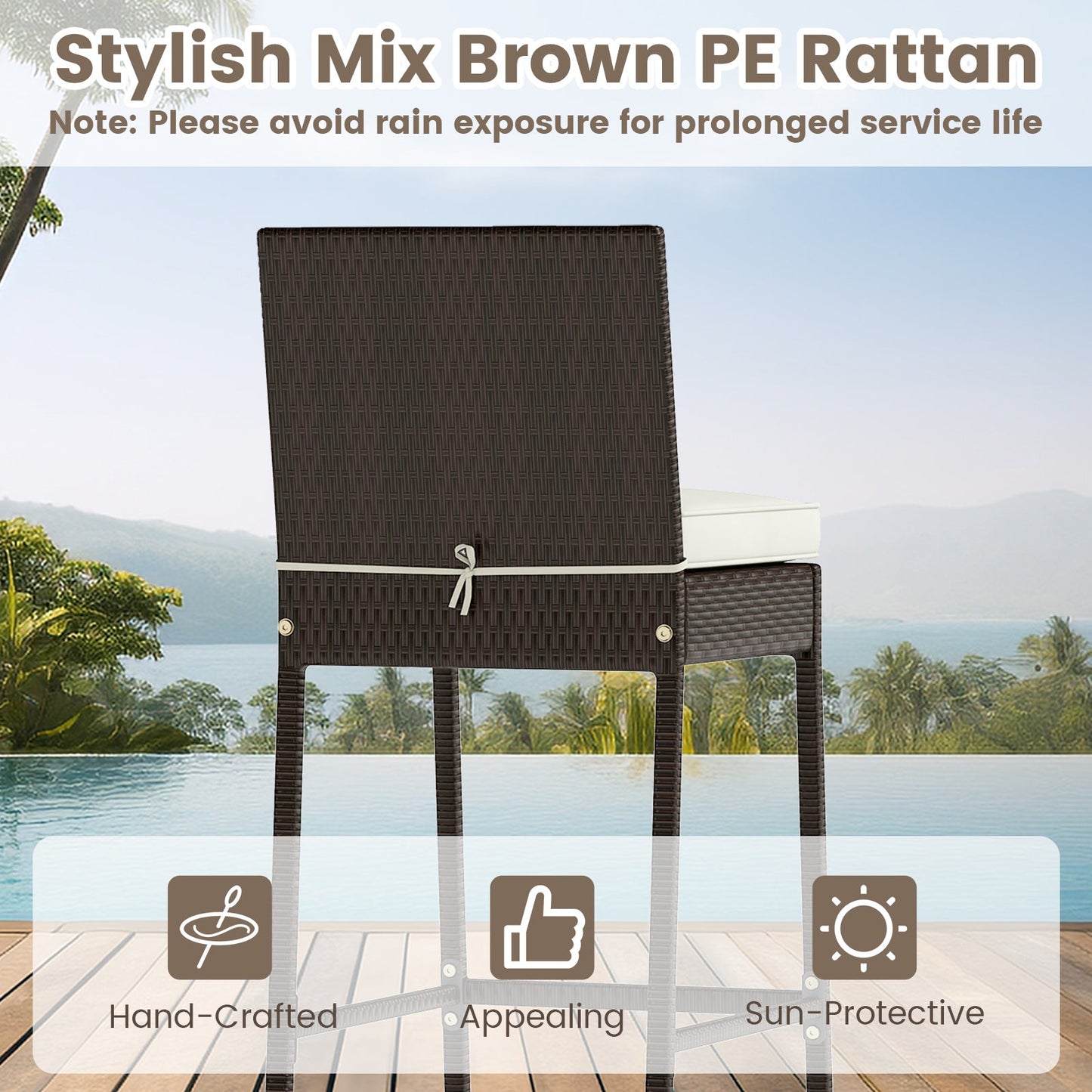 3 Piece Outdoor Bar Set Patio Heavy-Duty Metal Barstool and Table Set-White