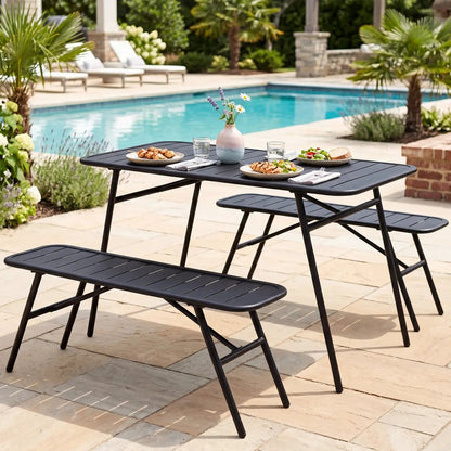 3 Piece Patio Dining Set With Table and Benches
