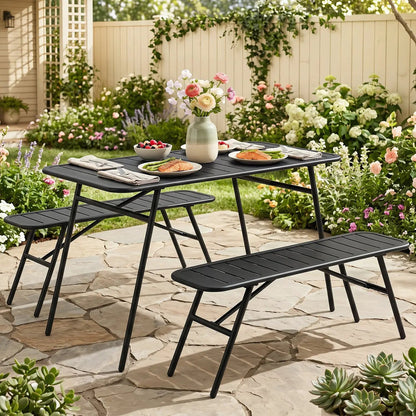 3 Piece Patio Dining Set With Table and Benches