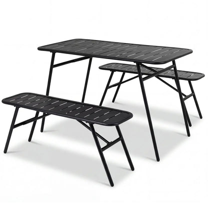 3 Piece Patio Dining Set With Table and Benches