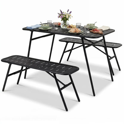 3 Piece Patio Dining Set With Table and Benches