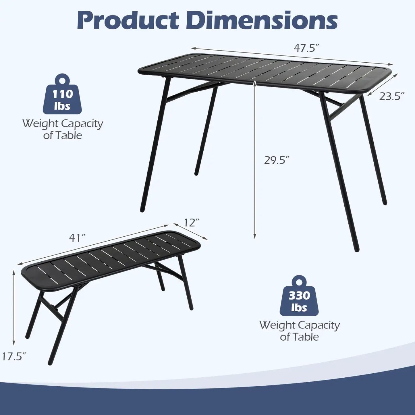 3 Piece Patio Dining Set With Table and Benches