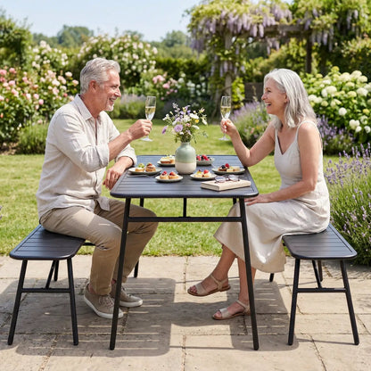 3 Piece Patio Dining Set With Table and Benches