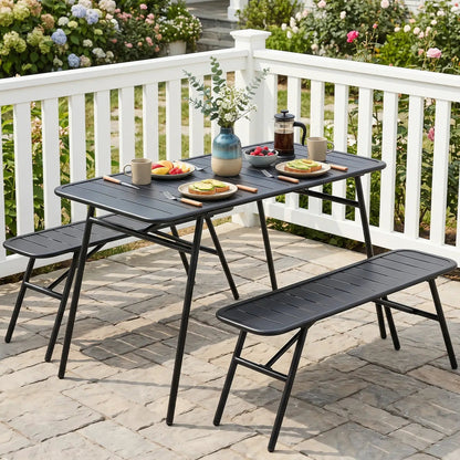 3 Piece Patio Dining Set With Table and Benches