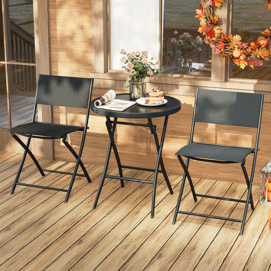 3 Piece Outdoor Folding Patio Bistro Set with Tempered Glass Coffee Table and 2 Patio Chairs - Tampa Home & Garden Store